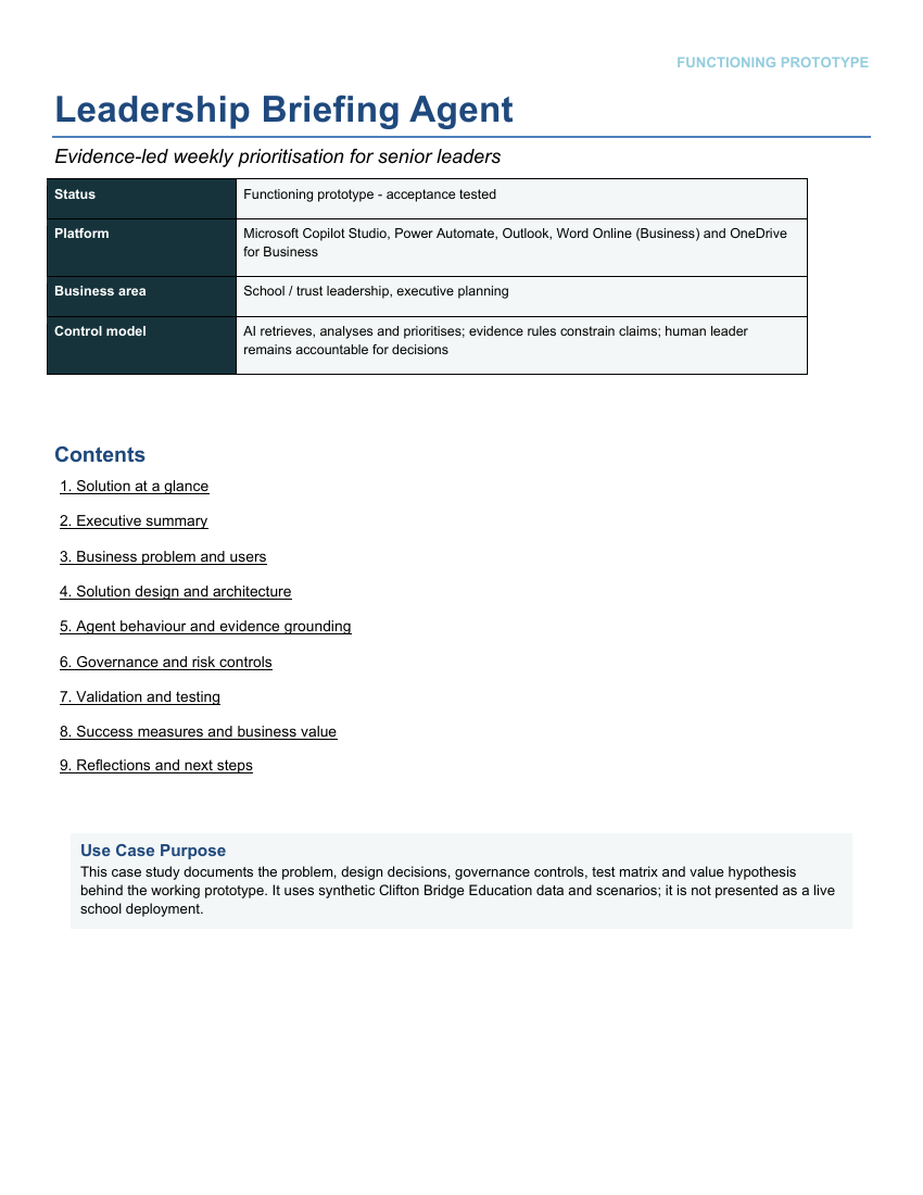 Preview of Full Use Case for Leadership Briefing Agent
