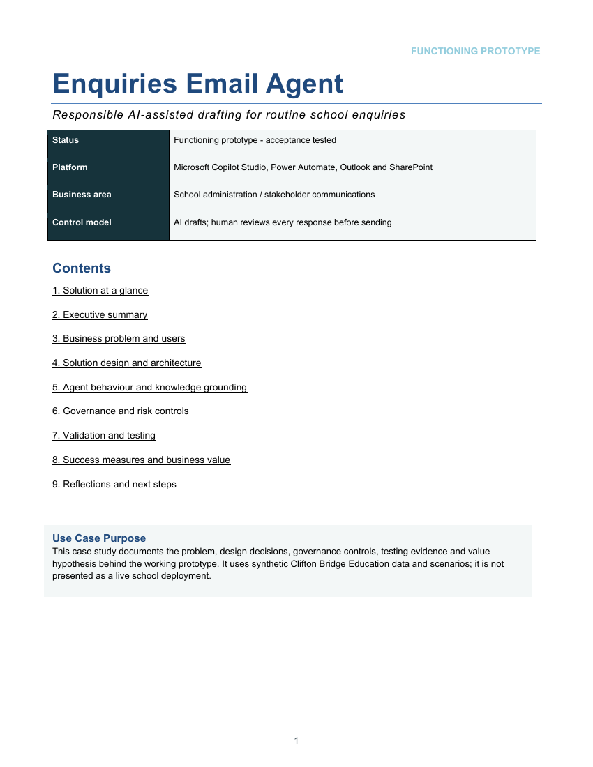 Preview of Full Use Case for Enquiries Email Agent